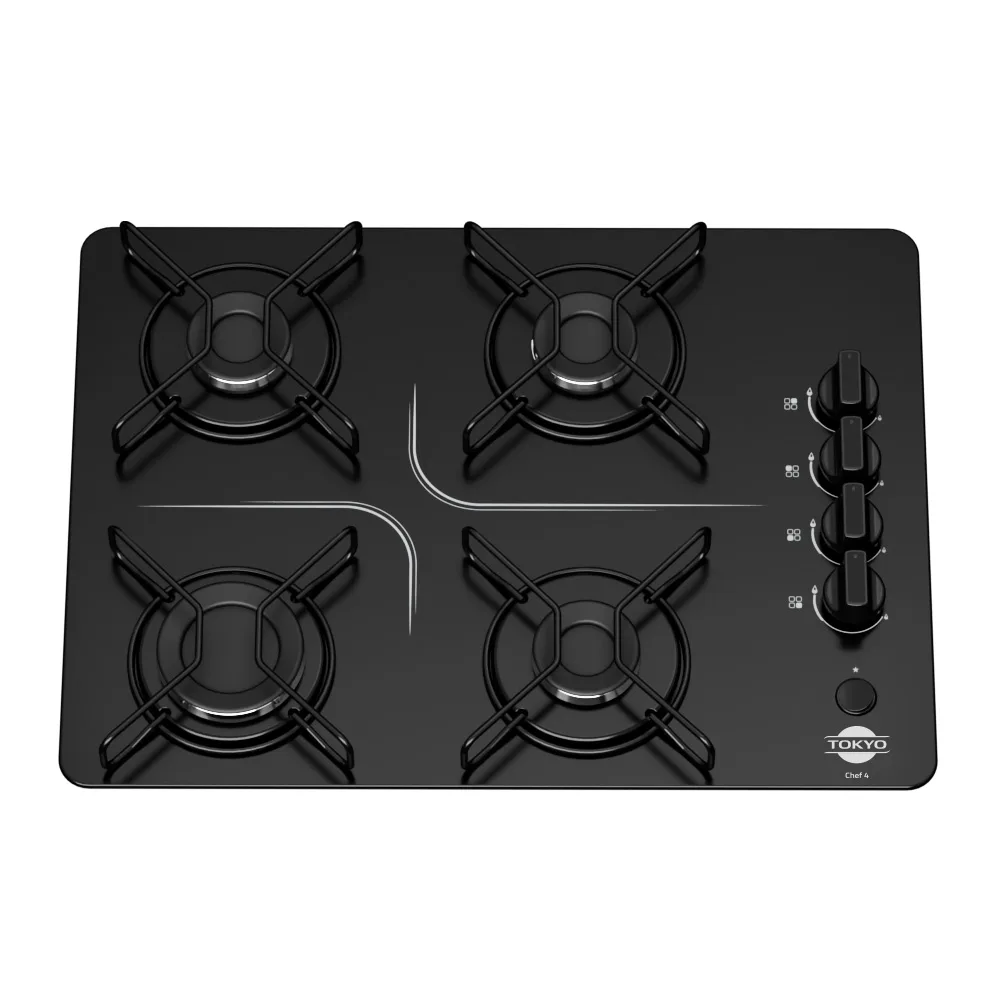 Anafe Tokyo a Gas Chef 4 Hornallas de Vidrio Templado con Encendido Eléctrico – Negro - TOKYO - Cocina - Rapidito -…