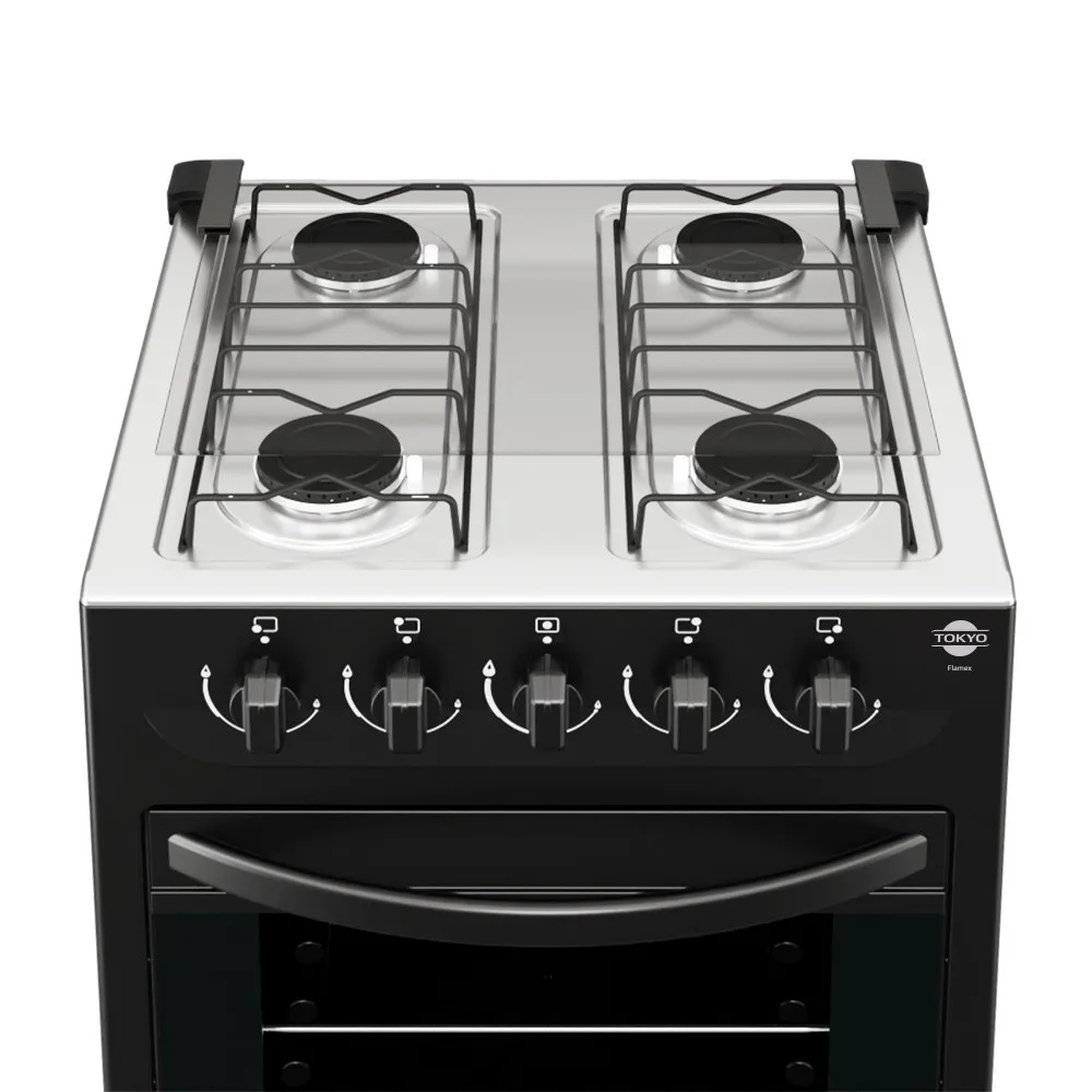 Miniatura 2 - COCINA A GAS TOKYO FLAMEX NEGRO 4H MESA INOX TAPA DE VIDRIO HORNO LIMPIA FACIL - TOKYO - Cocina - Rapidit…