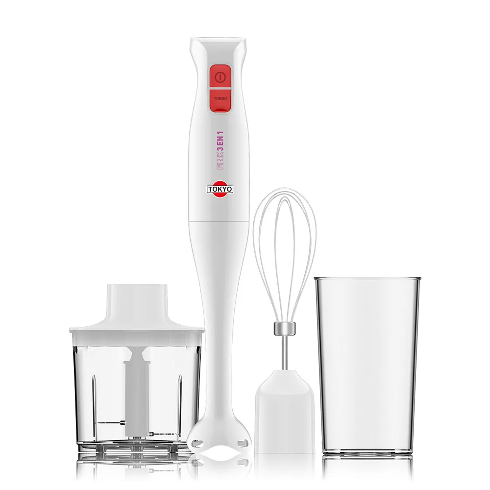 MIXER TOKYO PINK 3 EN 1 PIE INOX CON ACCESORIOS BATIDOR Y PICADOR 400W - TOKYO - Rapidito - Loma Grande