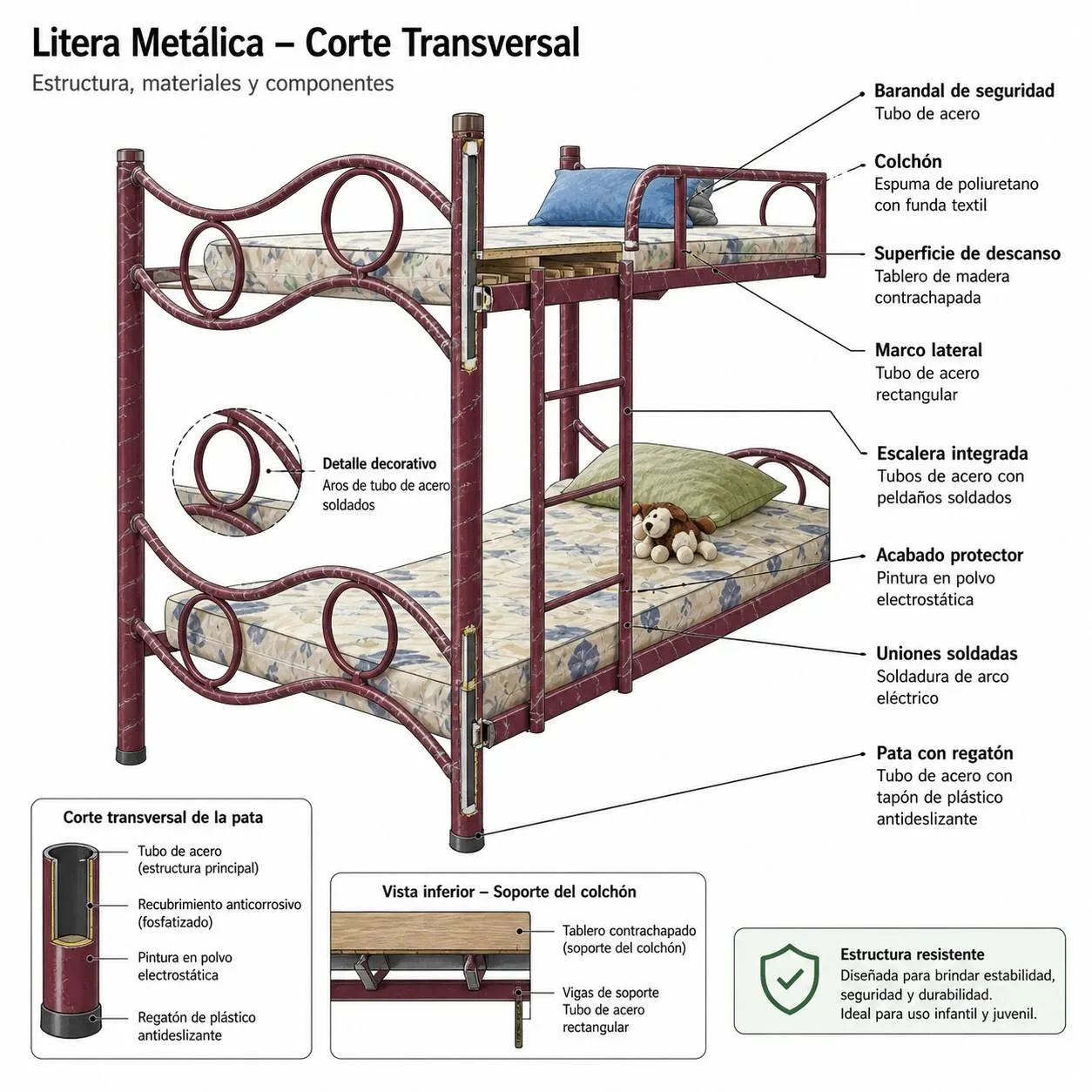 Miniatura 2 - CAMA DOBLE TUBULAR DE 080X190 CON COLCHON - METAL HOGAR - CAMAS - Rapidito - Loma Grande