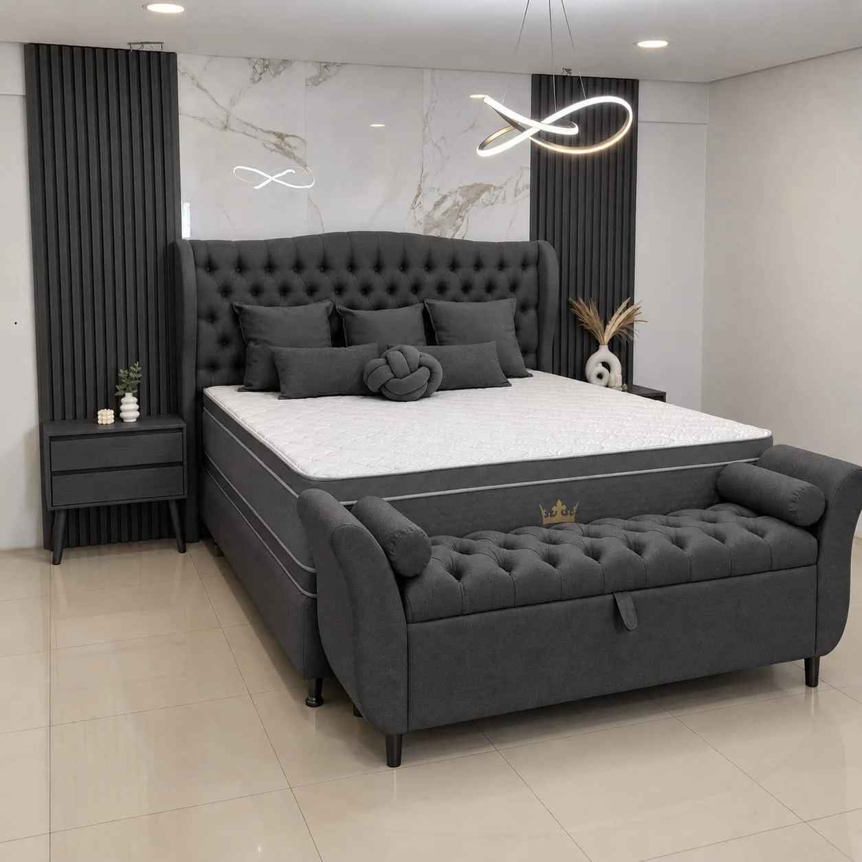 Miniatura 1 - CAMA SOMMIER CON BAULERA 160X200 GRIS OSCURA - PRINCE - CAMAS - Rapidito - Loma Grande