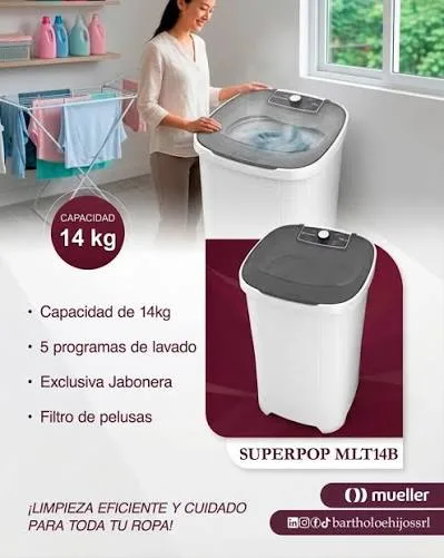 Miniatura 2 - LAVARROPAS MUELLER MLT14B SUPERPOP BLANCO 14KG - MUELLER - Lavarropas - Rapidito - Loma Grande